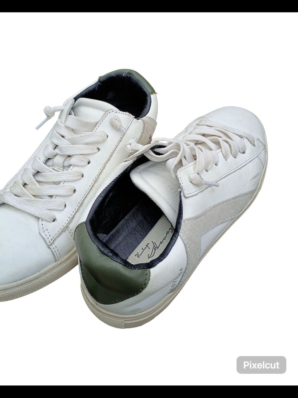 Vintage Havana White Sneakers with Olive Heel Accent Women's Size 7.5